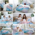 thumbnail image 5 of Light Pink Blue Marble Bedding Duvet Cover Set Twin Size 4 Pieces Modern Art Abstract Gold Texture Ombre Bedding Set with Zipper Closure, 1 Comforter Cover 68x86 Inches 1 Flat Sheet & 2 Pillow Cases, 5 of 7