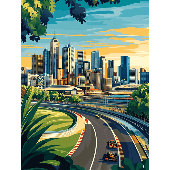 Melbourne Cityscape Formula 1 Racing Canvas Art Print, Suitable for Living Room, Bedroom, Office, Garage, and Game Room Decoration.
