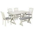 thumbnail image 6 of Royard Oaktree 6-piece Dining Table Set with Rectangular Table and 4 Upholstered Chairs and Bench, Wood Trestle Design Dining Table and Bench, Farmhouse Dining Room Kitchen Funiture Set, White Washed, 6 of 7