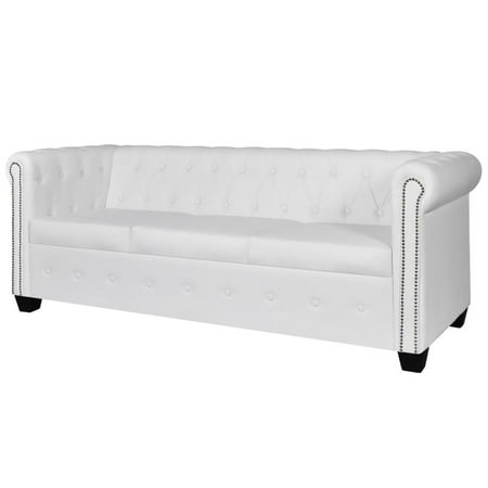 4 Seater Leather Sofas - vidaXL Artificial Leather Chesterfield 3-Seater Sofa White