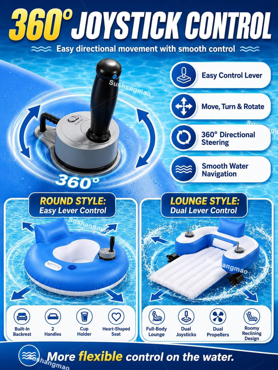 Lazy Floatie Motorized, 2026 Upgraded Motorized Inflatable Pool Float, with 360° Joystick Control, Single/Dual Motor Options, Water Lounger with Backrest Cup Holder for Beach Summer Party B