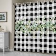 thumbnail image 5 of Eucalyptus Leaf Shower Curtain, Watercolor Country Green Leaf Black White Plaid Waterproof Shower Curtain Set with 12 Hooks Lightweight Bath Curtains Fabric Bathroom Decor 36x72 Inches, 5 of 9