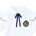 thumbnail image 6 of ZToonmas Girls 4 Piece Back to School Preppy Uniform Outfit Set for 3-15 Years Teens Ruffle Puff Short Sleeve Lapel Shirt and Pleated Skirt with Bow Tie and Crest Badge, 6 of 9