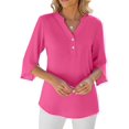 thumbnail image 2 of Women'S Casual Chiffon Blouse Tops 1/2 Ruffled Sleeve V Neck Loose Fit Blouses Shirts Rose Red XL, 2 of 6