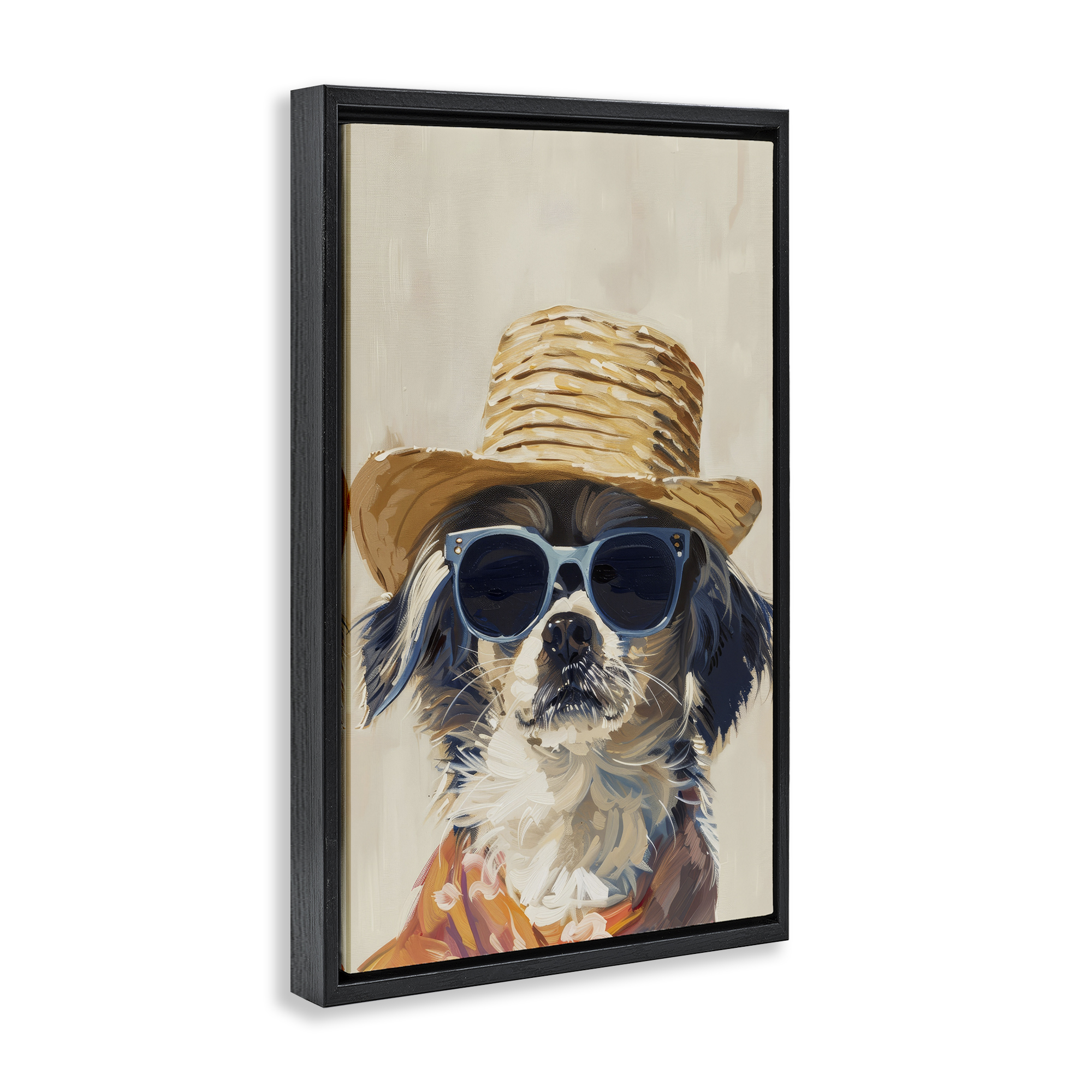 Stupell Industries Beach Vacation Pup Animals & Insects Painting Black Floater Framed Canvas Art Print Wall Art, 17 x 25