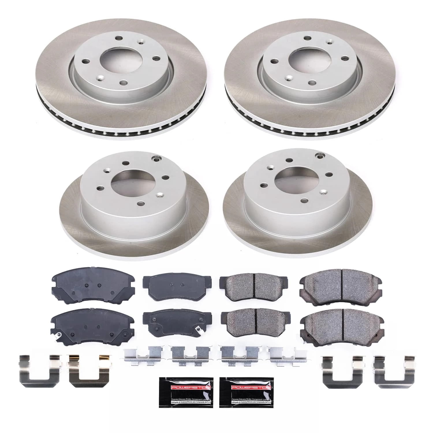 PowerStop Front and Rear Semi-Coated Rotor and Low-Dust Ceramic Brake Pad Kit SC4445