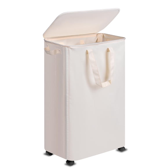 Cesto de ropa Vincona Slim con tapa y ruedas 75 L, color beige