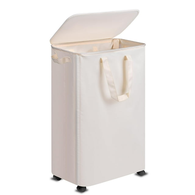 Cesto de ropa Vincona Slim con tapa y ruedas 75 L, color beige