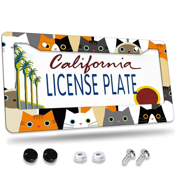 1 Pcs Colorful Cat Heads License Plate Frame,License Plate Cover for Car Decorative Parts,Aluminum License Plate Bracket Holder Rust-Proofof for US Standard Car