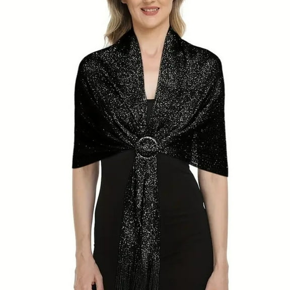 Deyuer Women Gown Shawl with Tassel Fringe Metallic Thread Decoration Evening Dresses Women Wraps with Buckle Wedding Party Wear