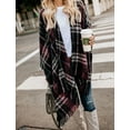 thumbnail image 3 of Topshe Women's Plaid Sweater Poncho Oversize Cape Coat Open Front Blanket Shawls Wraps Tassel, 3 of 4