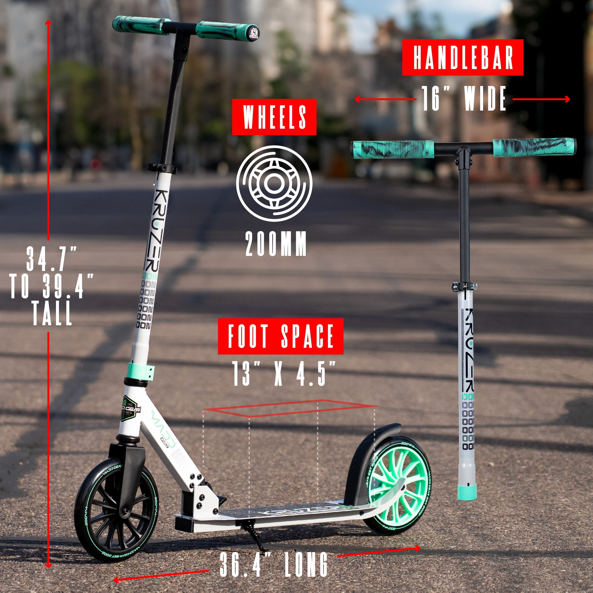 Madd Gear Kruzer 200mm Commuter Scooter, Easy Folding, Teens & Adults Max Weight 220LBS