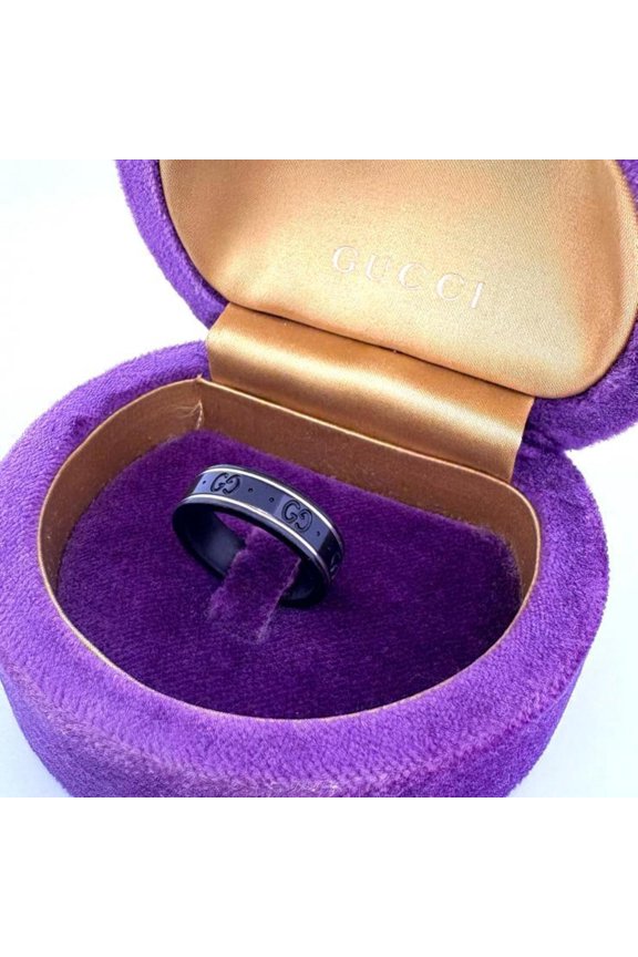 Pre-Owned GUCCI GG Icon Metal Au750WG Ring, Size 2, Black, Gucci