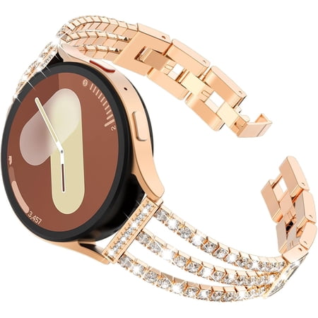 KOMI Compatible with Samsung Galaxy Watch 7 6 5 4 FE Band 40mm 44mm for Women, Jewelry Metal Wristband Strap for Galaxy Watch 6 Classic 4 Classic 5 Pro 43mm 47mm 42mm 46mm 45mm 20mm, Rose Gold