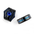 thumbnail image 3 of ringheart 4 Matching Rings Couple Rings CZ Women Wedding Ring Sets for Him and Her Black and Blue Ring, 3 of 7