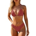 thumbnail image 2 of Triangle Bikini Set for Women with Polka Dot Print Bathing Suit Tie Back Two Piece Swimsuits(Red,XS), 2 of 5