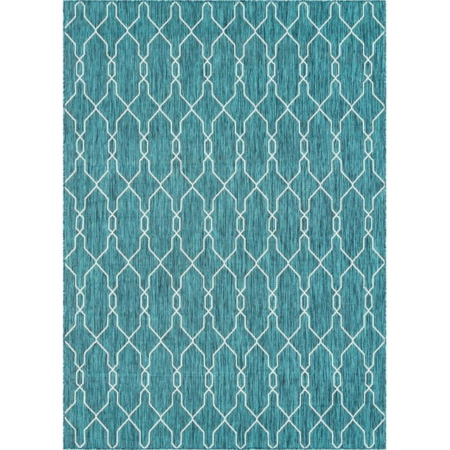 Unique Loom Outdoor Trellis Moroccan Rug 8' x 11' 4 Rectangle Teal/Ivory