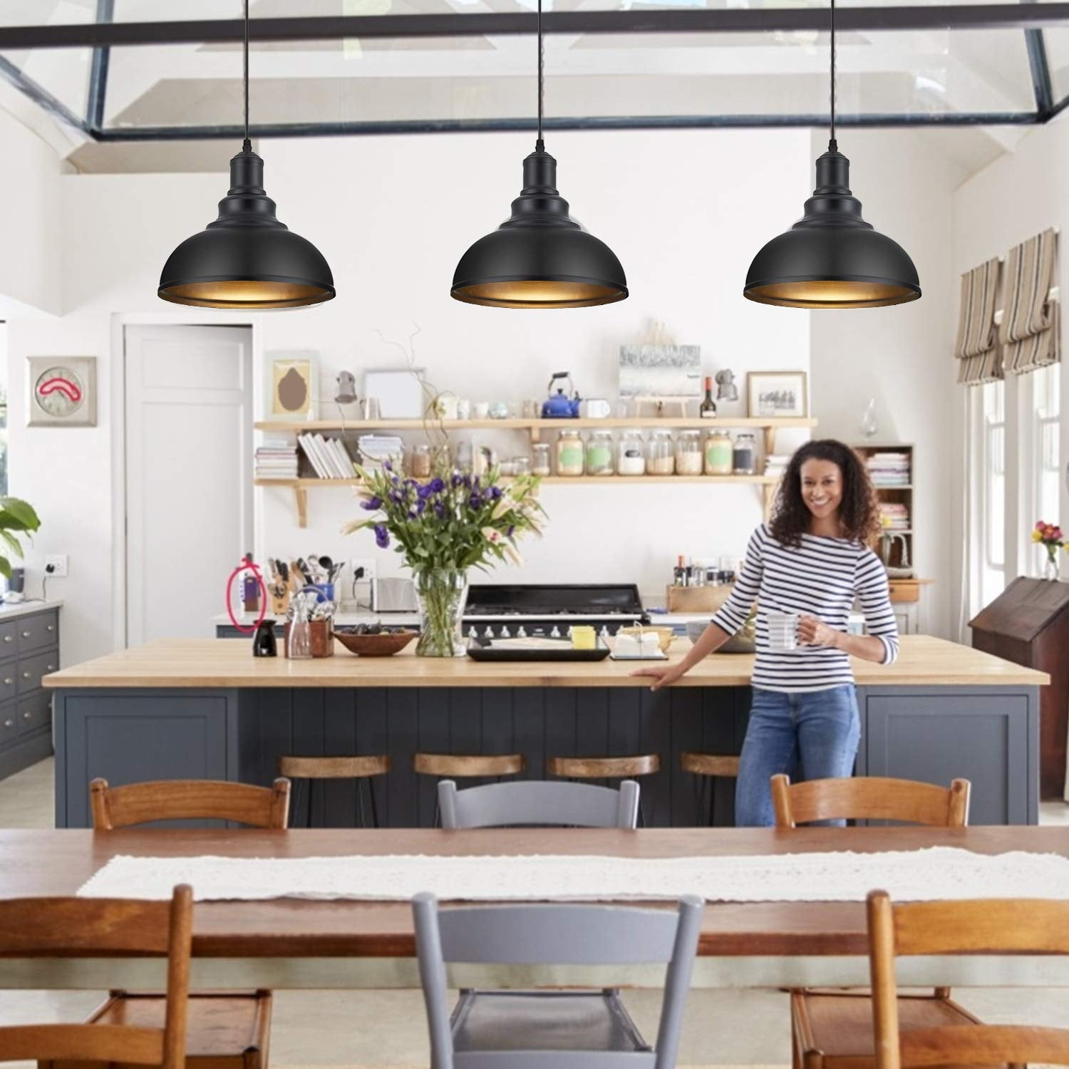 Briignite 1-Light Pendant Lighting,Hanging Light Fixtures with E26 Base, Industrial Black Pendant Lights for Hallway Kitchen Island Dining Room Living Room