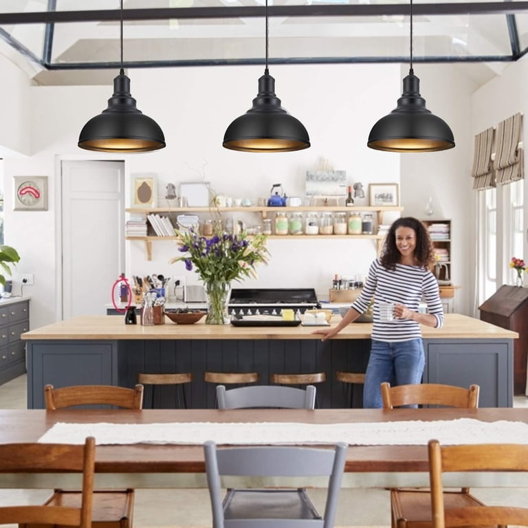 3-Pack Modern Pendant Lights – Black Dome Hanging Ceiling Fixtures, E26 Base, Adjustable Height For Kitchen Island & Dining Room