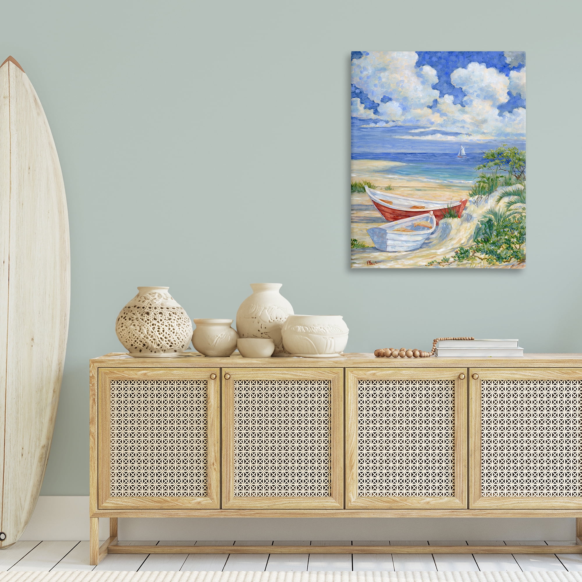 Stupell Industries Two Boats on Sand Transportation Painting Gallery Wrapped Canvas Art Print Wall Art, 30 x 40