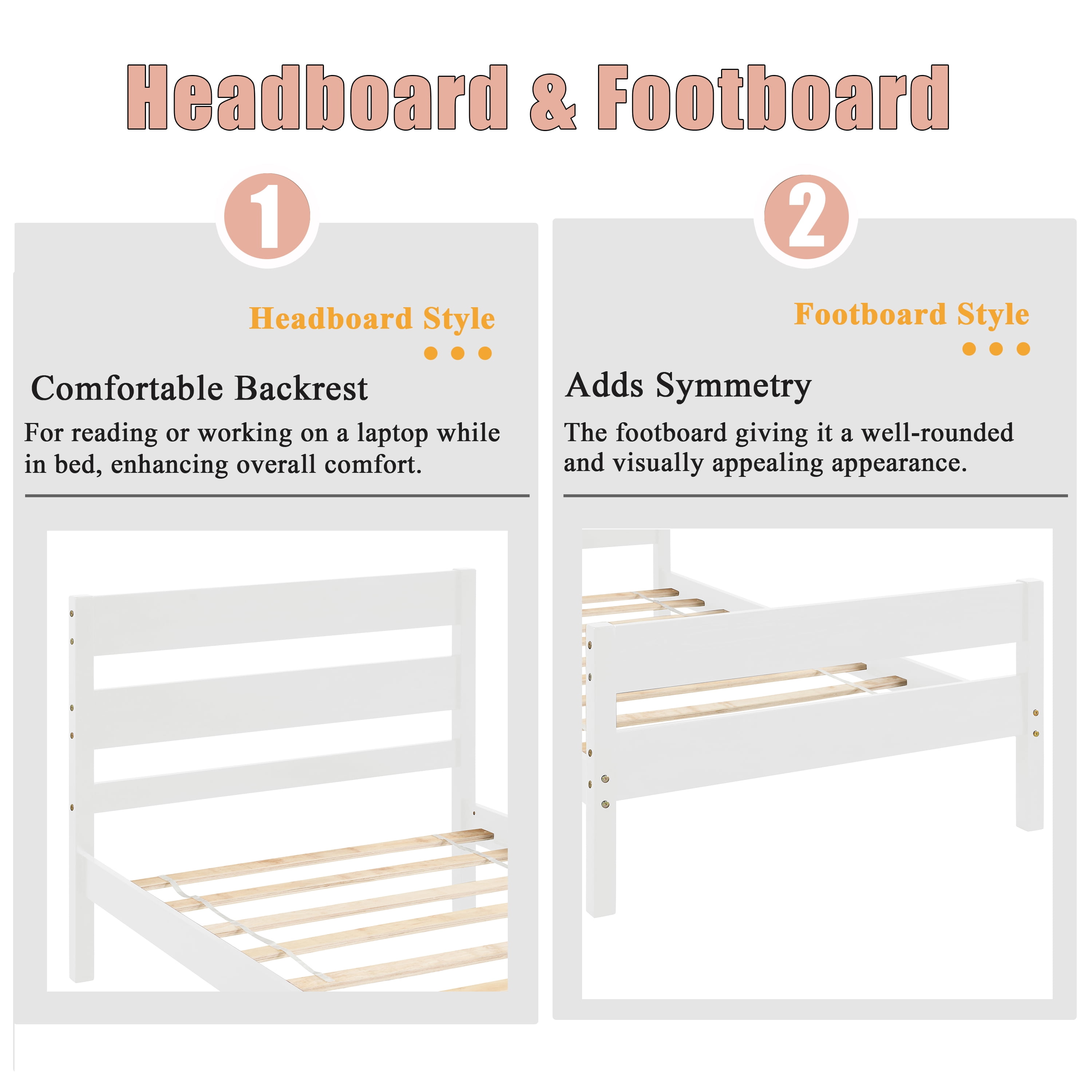 Bellemave Twin Bed Frames,Wood Platform Bed with Headboard and Footboard, Twin Size Sleigh Bed with Wood Slat Support, No Box Spring Needed (White)
