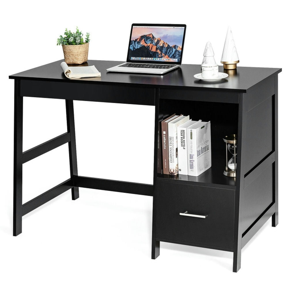 Demi Bonn 47.5" Modern Home Computer Desk with 2 Storage Drawers, Office Desk Study Writing Table, Black