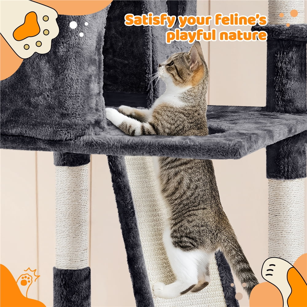 Yaheetech 76.4" Cat Tree Tower with 3 Condos and 2 Baskets, Dark Gray
