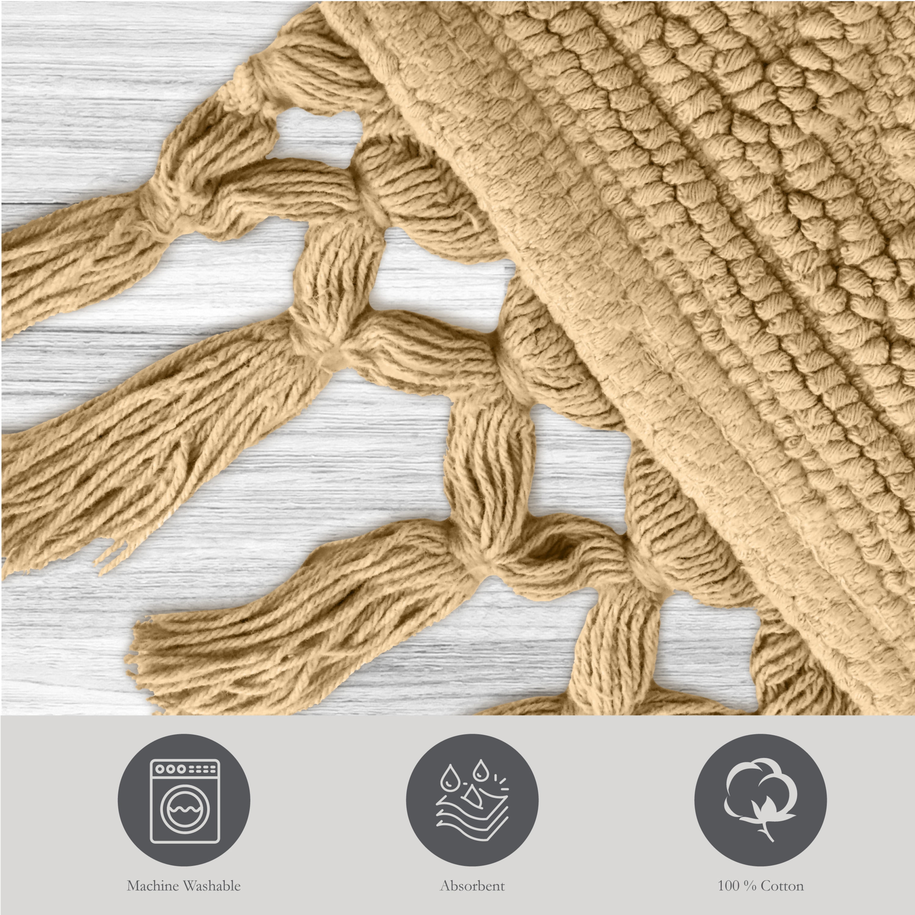 Jean Pierre Ricardo Cotton Fringe 17 x 31 in. Bath Rug, Linen
