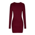 thumbnail image 5 of Long Sleeve Bodycon Dresses for Women Going Out V Neck Ruched Party Club Mini Dress Wine, 2XL, 5 of 7