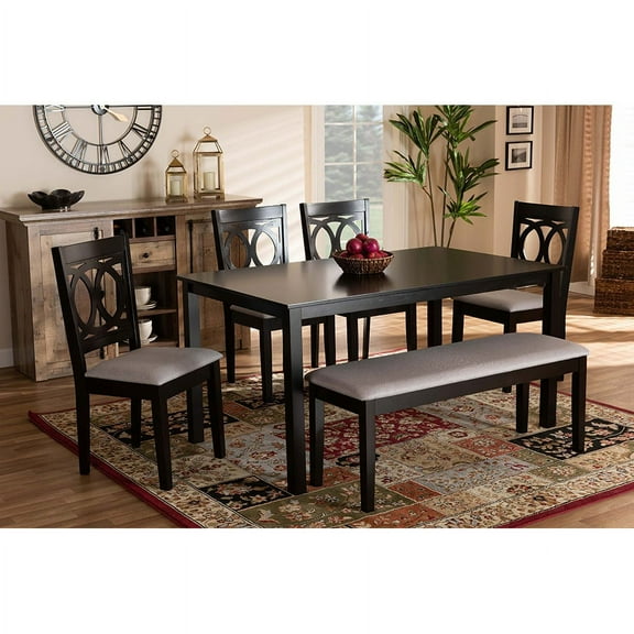Baxton Studio Bennett Modern and Contemporary Grey Fabric Upholstered and Dark Brown Finished Wood 6-Piece Dining Set