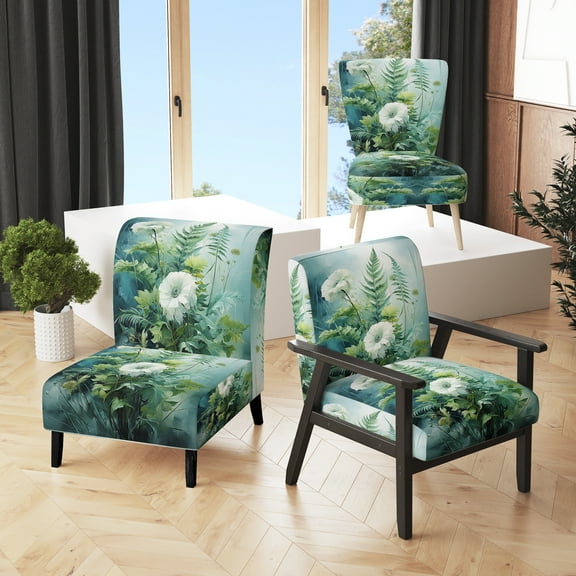 Designart "Ferns love expression IV" Green Ferns - Flower Upholstered Accent Chair - Modern Arm Chair For Bedroom