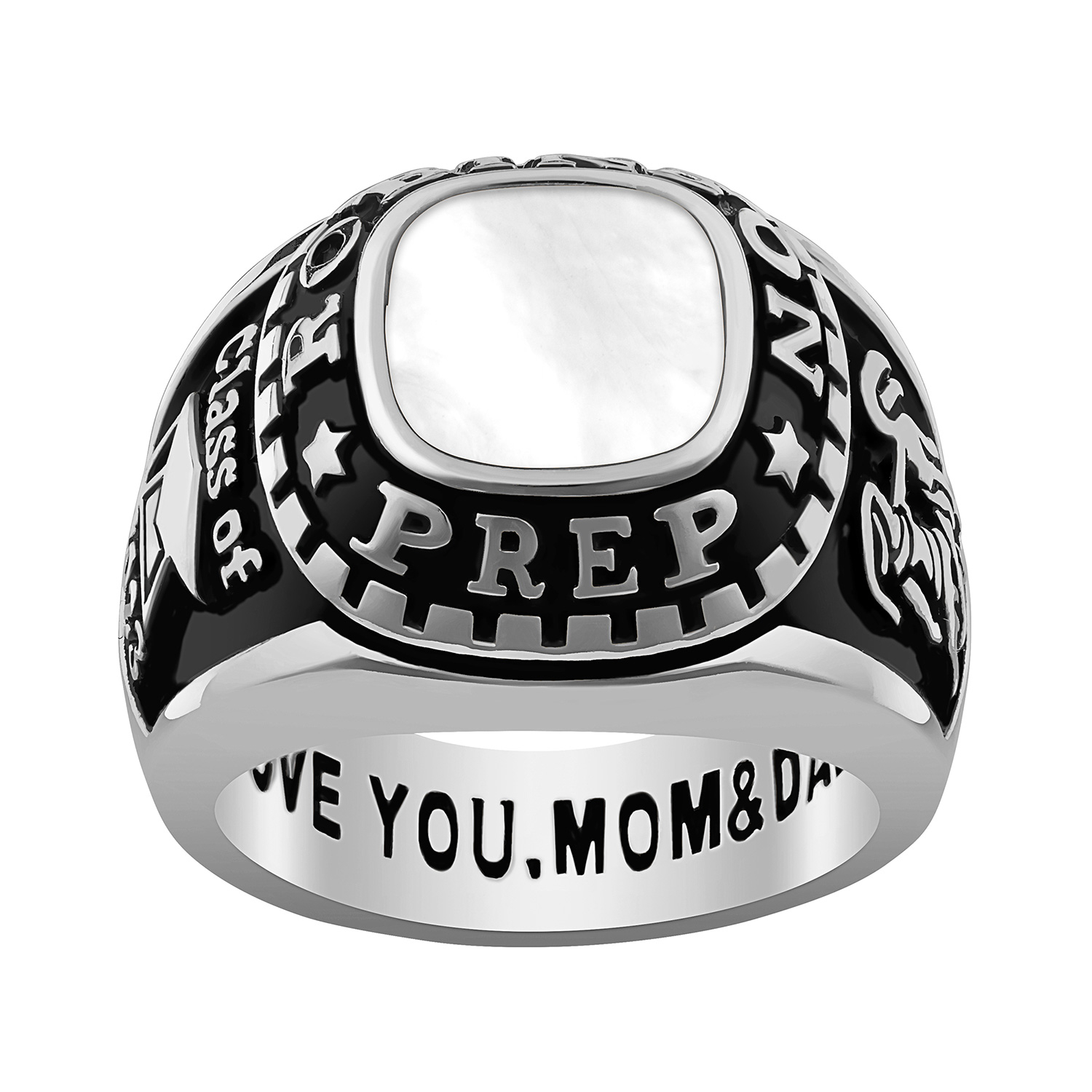 Order Now for 2025 Graduation, Freestyle Women's Class Ring - Onyx, Carnelian, Lapis, Mother of Pearl Genuine Stone, Personalized, High School or College Graduation