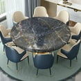 thumbnail image 2 of Round Elastic Edge Fitted Table Cover, Charcoal Grey Marble Polyester Washable Table Cloth, for Indoor Holiday Family Banquet and Outdoor Patio Use, Fit for 52" Table, 2 of 4