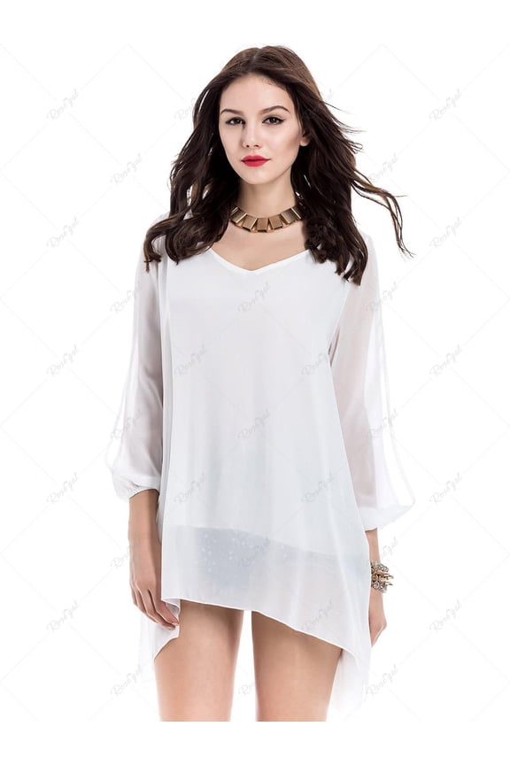 Plus Size Slit Sleeve Layered Sheer Mesh Blouse
