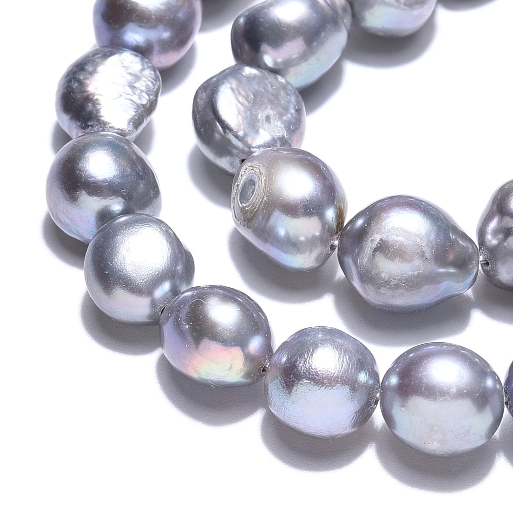 Natural Cultured Freshwater Pearl Beads Strands Baroque Pearls Keshi Pearl Beads Two Sides Polished Dyed Light Grey 8~14x9~12x9~11mm Hole: 0.7mm about 29~34pcs/strand 13.98~14.37 inch(35.5~36.5cm)