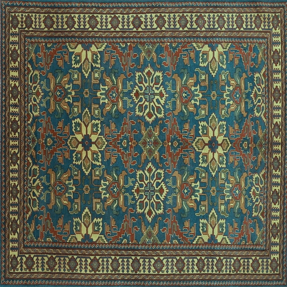 Ahgly Company Indoor Square Persian Light Blue Traditional Area Rugs, 3' Square