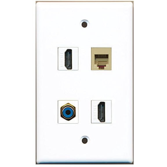 RiteAV - 2 Port HDMI 1 Port RCA Blue 1 Port Phone RJ11 RJ12 Beige Wall Plate