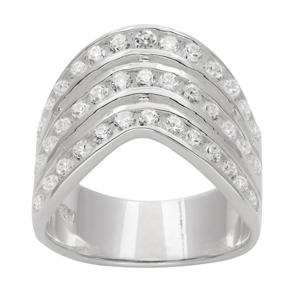 Silverly Women's 925 Sterling Silver 39 Cubic Zirconia Channel Setting Triple Chevron Ring