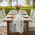 thumbnail image 4 of Blue Beige Table Runner, Modern Abstract Color Blocks Washable Cotton Linen Table Runners 60 Inches Long, Dresser Scarf Runner for Coffee/TV Stands/Kitchen/Cabinets 13''x60'', 4 of 9