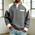 thumbnail image 3 of Stamzod Men's Crewneck Sweatshirt Spring Fall Color Block Button-Up Sweat Shirt Long Sleeve Knit Waffle Sweatshirts with Pocket Gray XXXL, 3 of 6