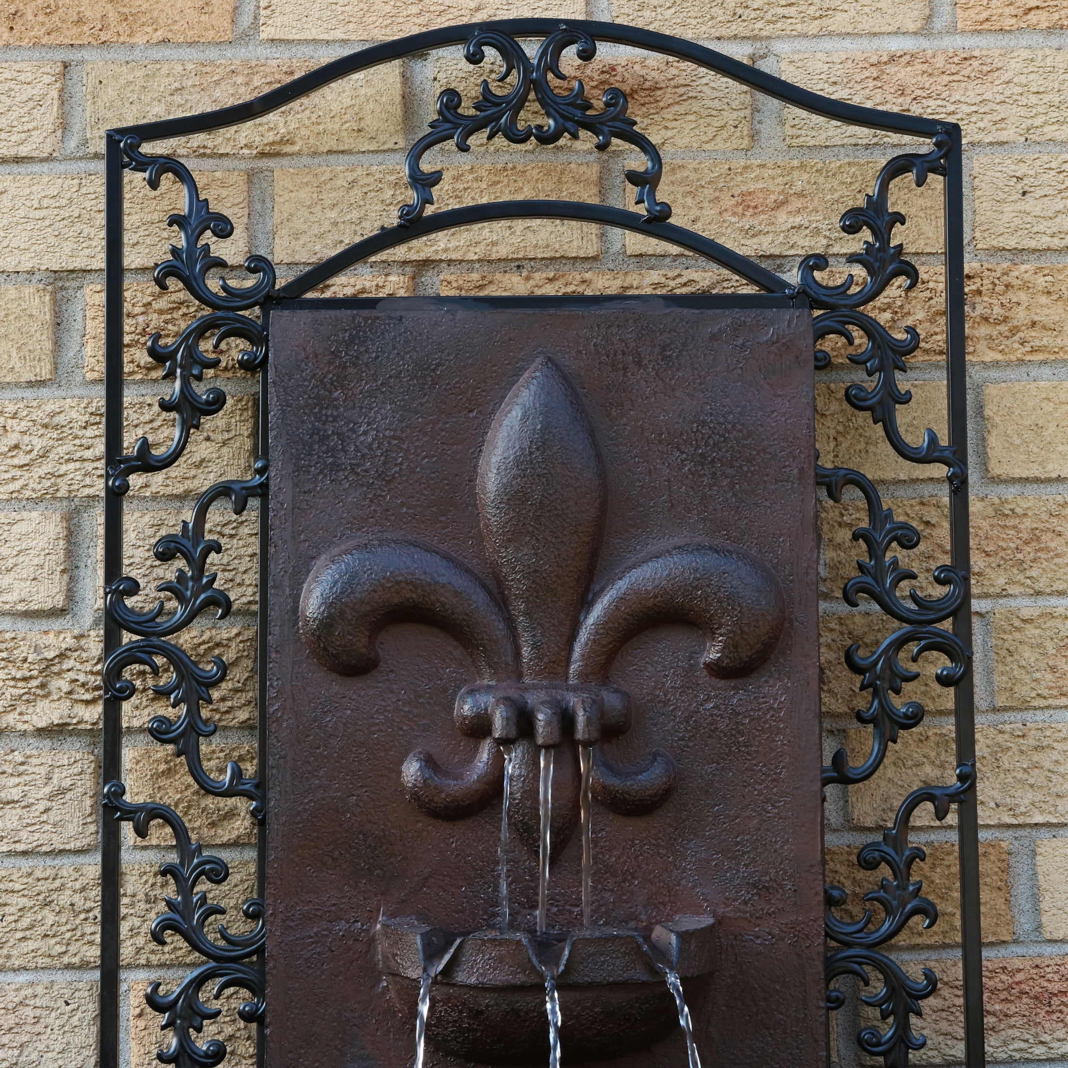 Sunnydaze French Lily Polystone Outdoor Wall Fountain, Iron Finish