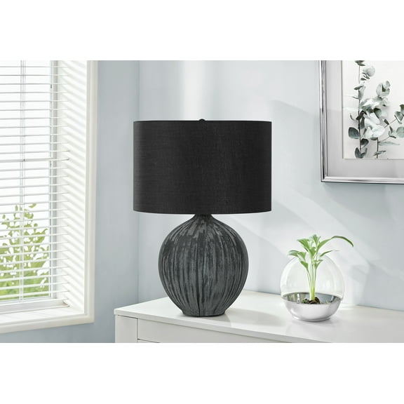 Noaman 23" Black Ceramic Table Lamp with Black Fabric Shade, 3-Way Rotary Switch, 100W Max, Contemporary Lighting for Living Room, Bedroom, or Office