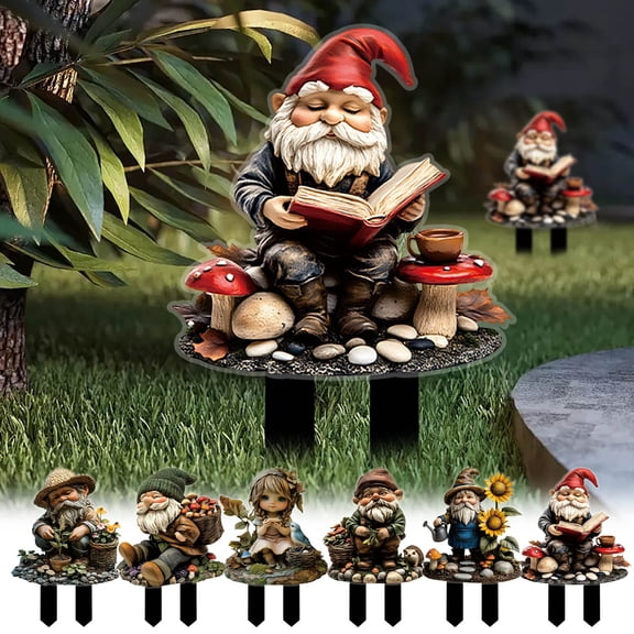 Bowayaoa Gnome Garden Stake Decor, Weatherproof Dwarf Ground Insert Ornament, Whimsical Outdoor Yard Art Stake for Flower Bed Potted Plant Lawn Patio Landscape Decoration