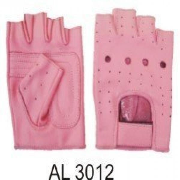 Ladies Motorcycle Training Heavy Duty Leather Padded Palm Pink Fingerless gloves 