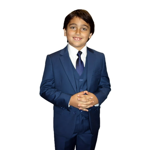 B-100 Indigo 5pc Suit Shirt, Bowtie & Vest For Kids By Alberto Nardoni Brand Designer