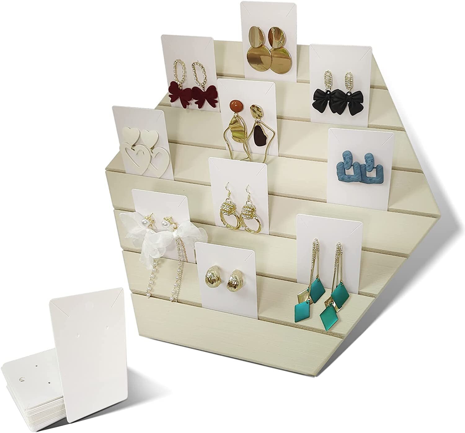 Ymam.Light Jewelry Earring Display Stands for Selling - Wooden Earring Card  Holder with 10PCS Earring Cardboard (Blue) 