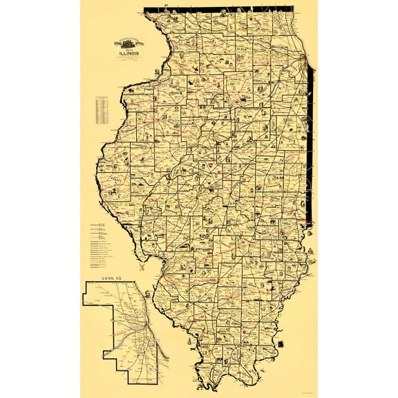 Railroad Map - Railroad Routes Illinois - McEwen 1897 - 23 x 38.51 - Vintage Wall Art