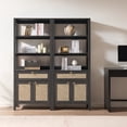 thumbnail image 5 of SICOTAS 68.5" Tall Rattan Bookshelf with Large Drawer & 2 Doors, Boho 5-Tier Bookcase with Adjustable Shelf, Display Storage Shelves for Living Room, Home Office, Black Oak, 5 of 8