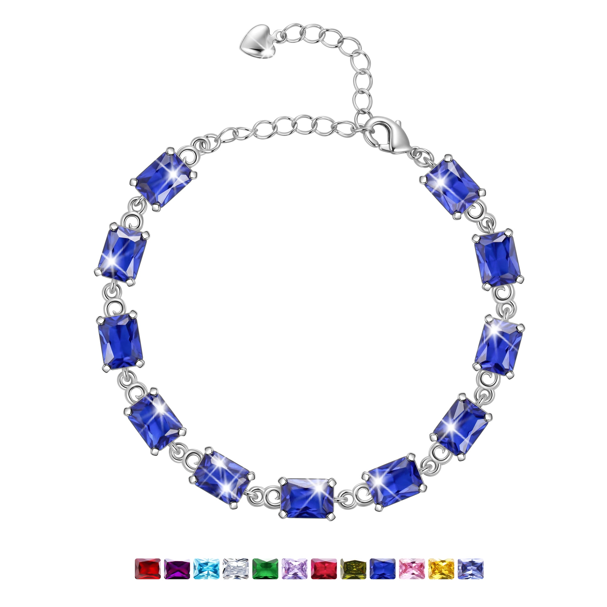 Juwaliy 18K White Gold Plated Tennis Bracelets for Women,September Birthstone Bracelet Blue Sapphire Jewelry Mom Valentines Mothers Day Gift Idea