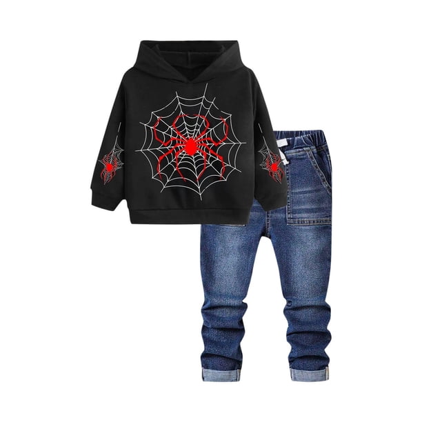 Odeerbi 2-11 Años Niños Niñas Conjuntos Impreso Sudaderas Con Capucha Conjunto Niños Cuello Redondo Manga Larga Sudaderas Con Capucha Pantalones Denim Trajes